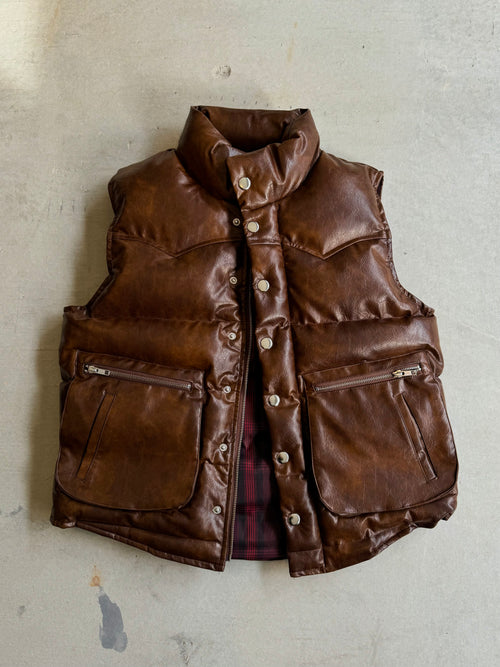 western faux leather down vest