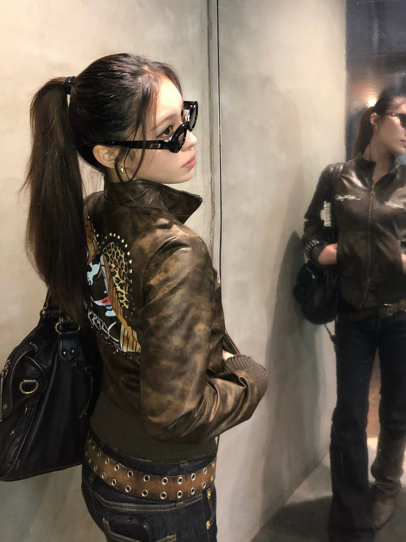 ×Ed Hardy 假皮夹克 