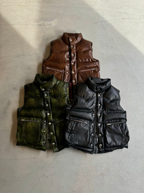 western faux leather down vest