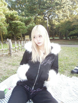 Ninety Girl Rhinestone Fur Zip Hoodie