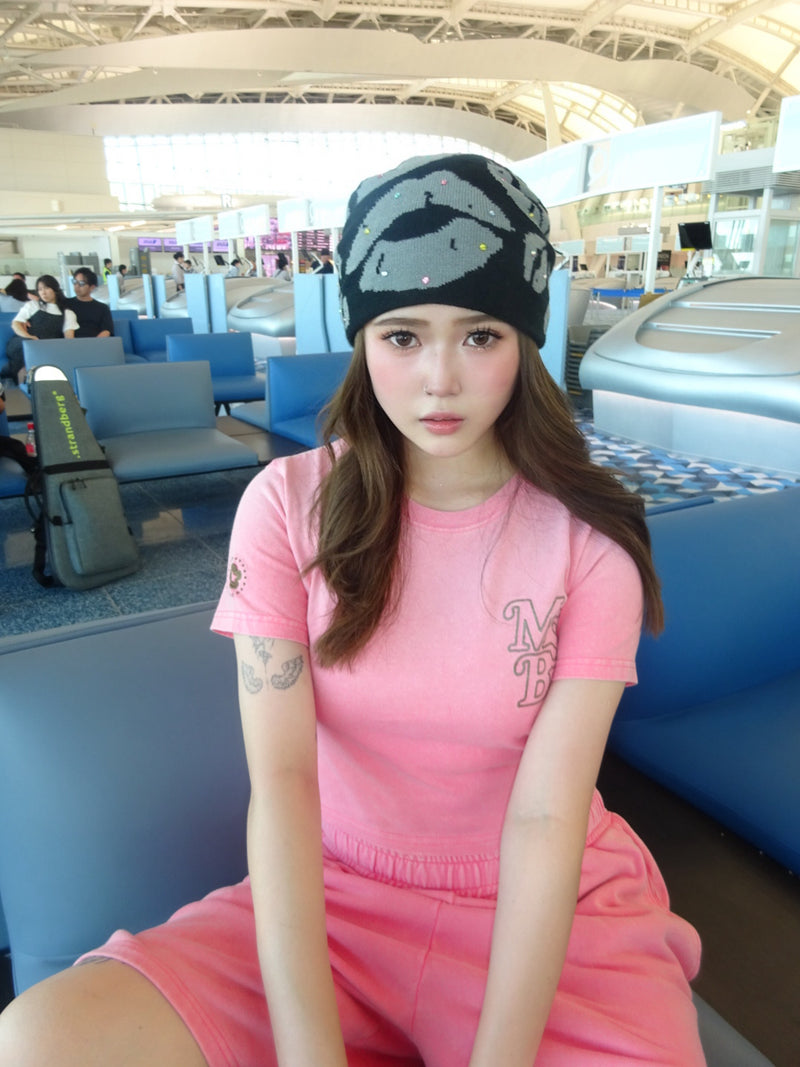 Edge embroidery pigment  half pants