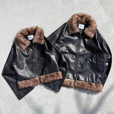 OE logo leather fakefar jacket