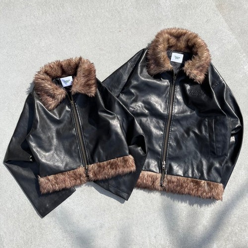OE logo leather fakefar jacket