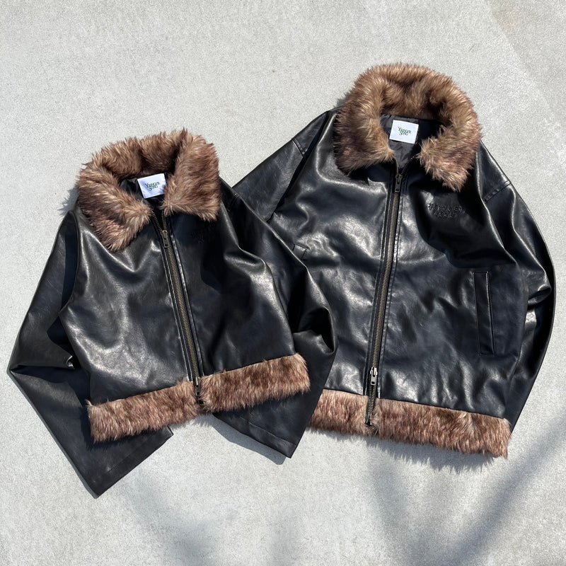 OE logo leather fakefar jacket