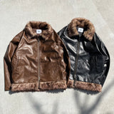 OE logo leather fakefar jacket