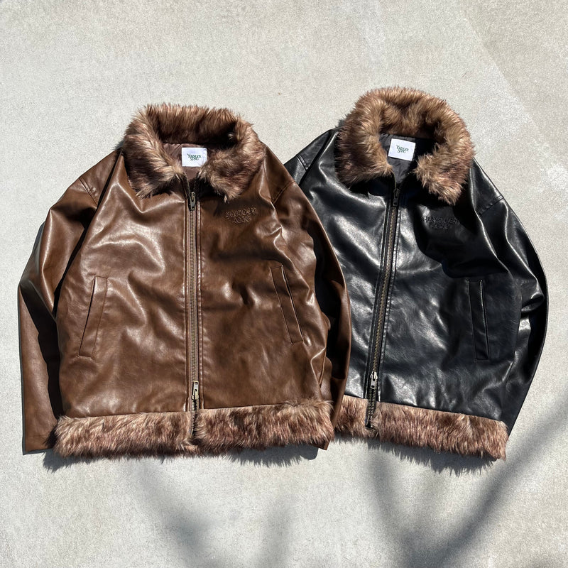 OE logo leather fakefar jacket