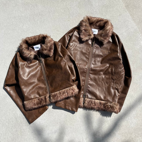 OE logo leather fakefar jacket