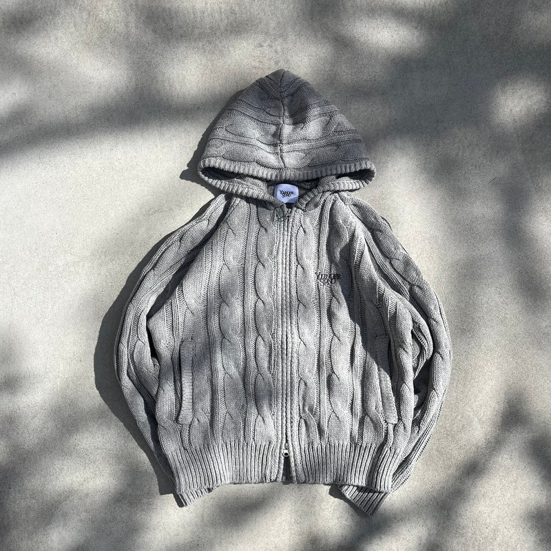Powder wash cable knit zip hoodie