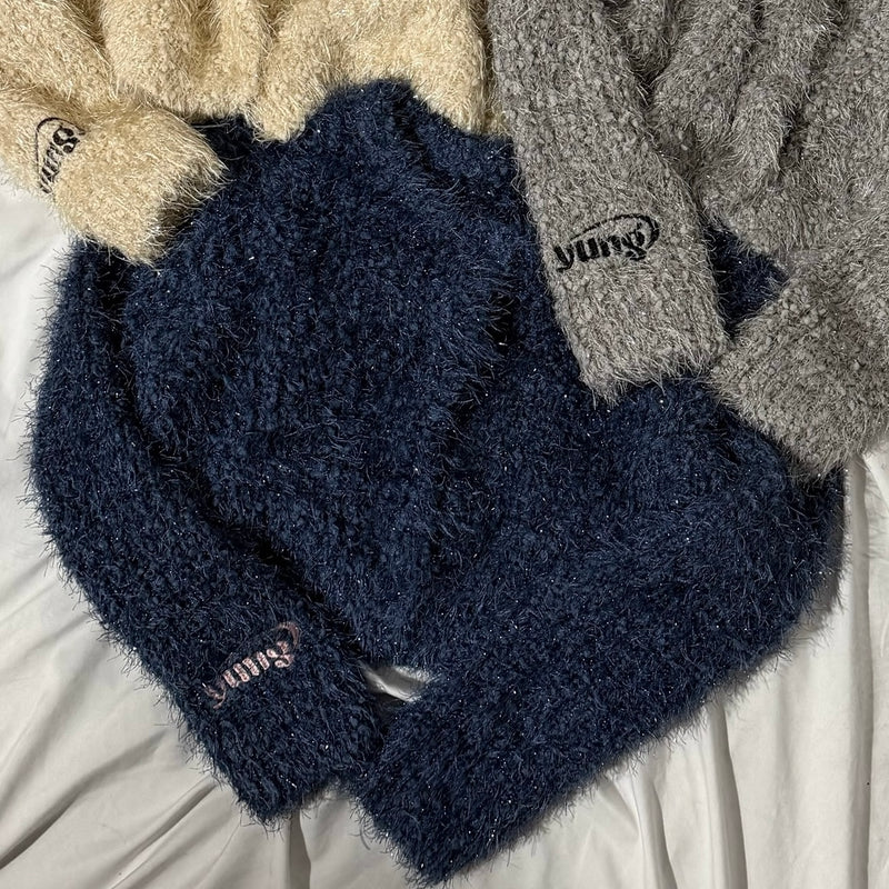 yung logo 2way lame cardigan