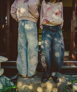 Sakura Embroidered Slub Denim Buggy Pants 