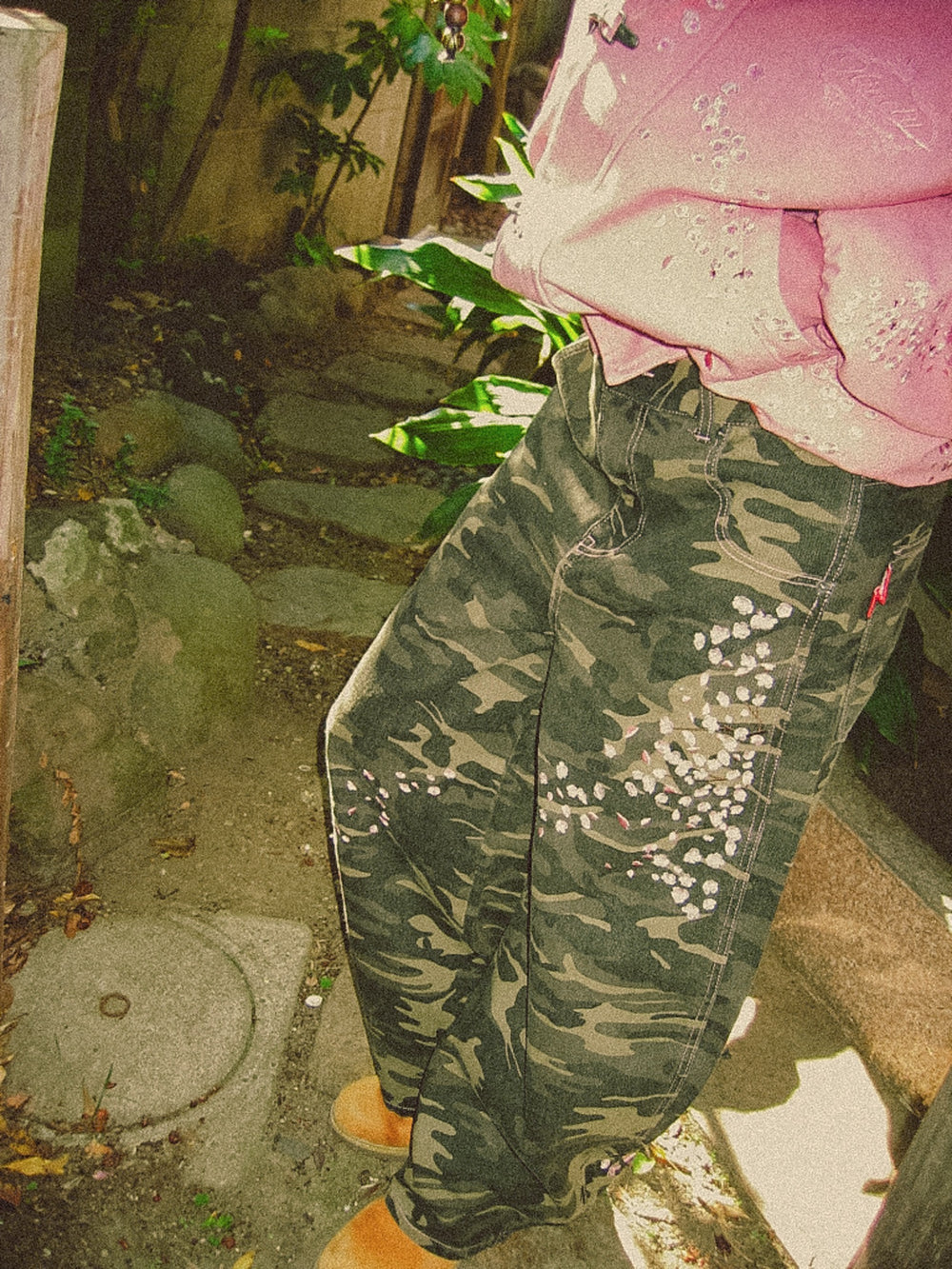 Sakura Embroidered Slub Denim Buggy Pants – YZ