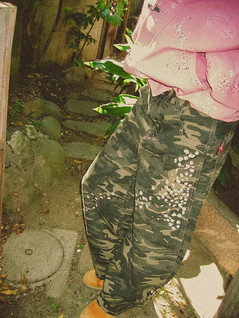 Sakura Embroidered Slub Denim Buggy Pants – YZ