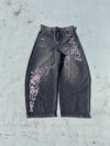 Sakura Embroidered Slub Denim Buggy Pants 