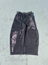 Sakura Embroidered Slub Denim Buggy Pants 