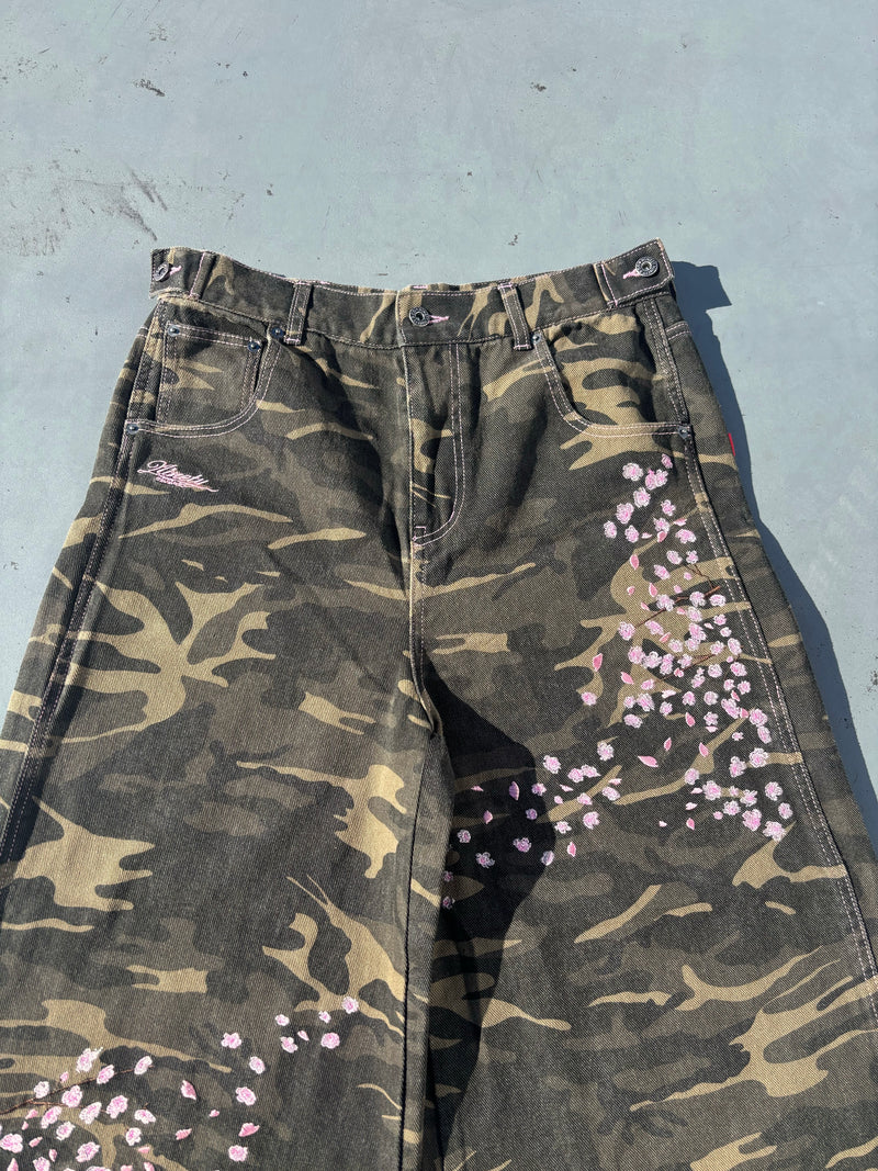Sakura Embroidered Slub Denim Buggy Pants – YZ