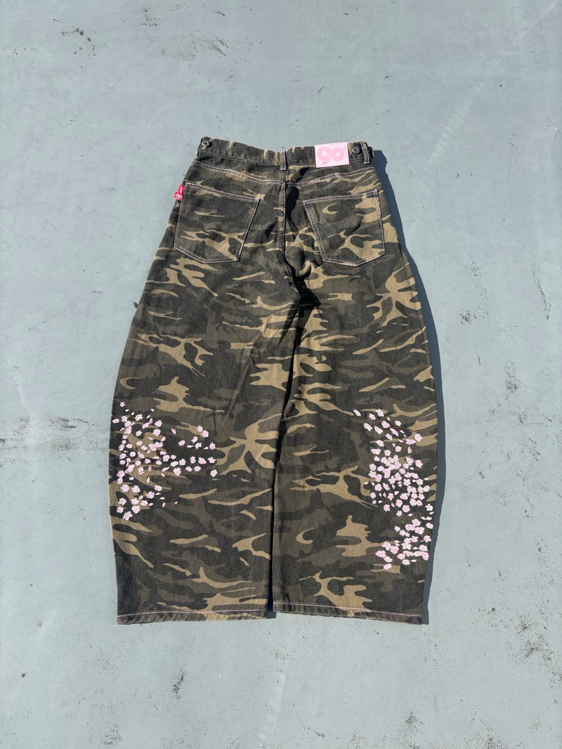 Sakura Embroidered Slub Denim Buggy Pants – YZ