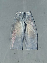 Sakura Embroidered Slub Denim Buggy Pants 