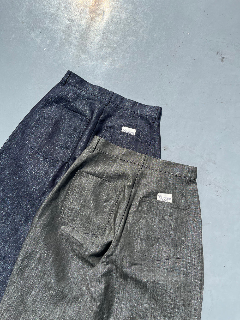 Wide tuck lame denim pants – YZ