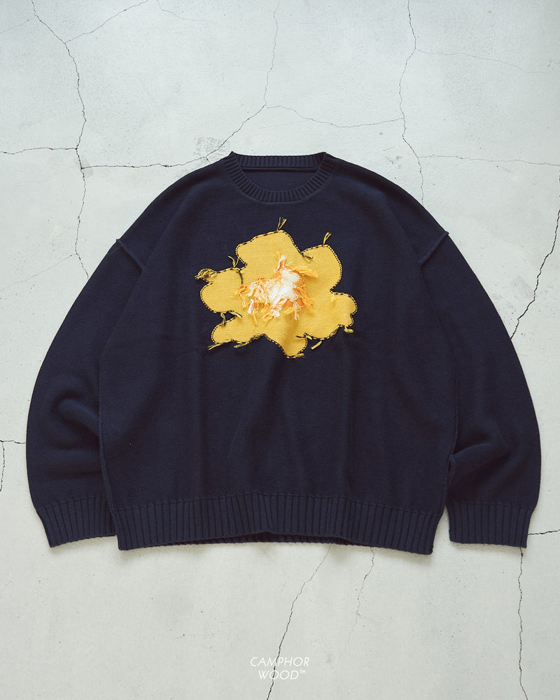 inside out flower motif cotton sweater