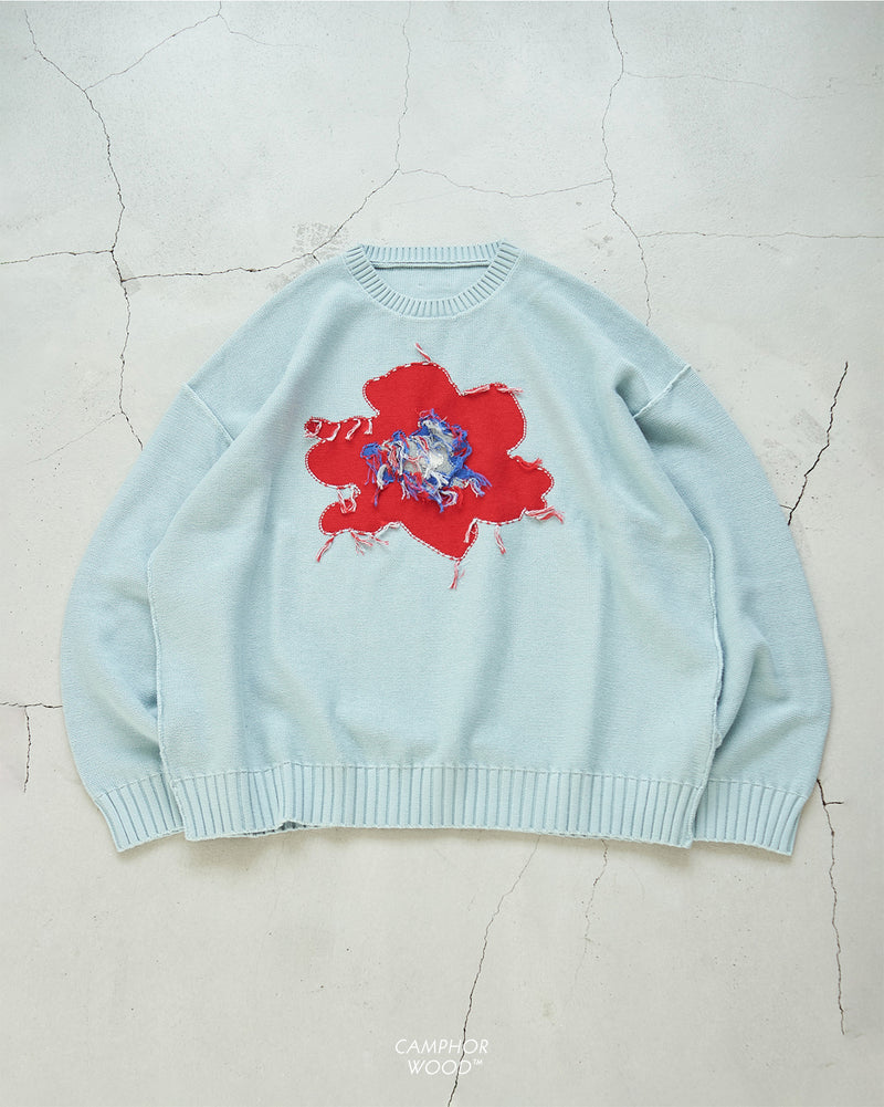 inside out flower motif cotton sweater