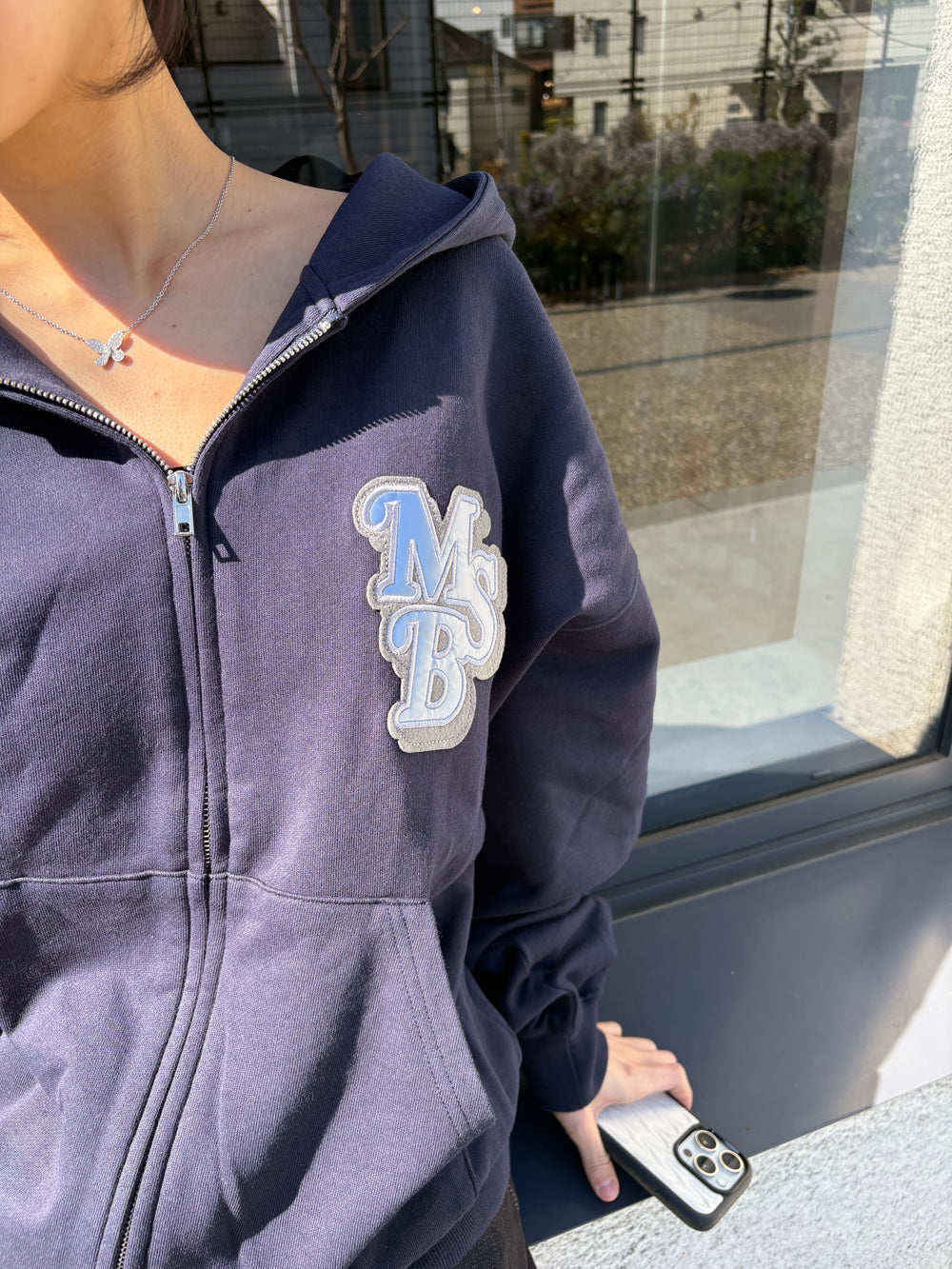 back logo appliqué zip hoodie – YZ