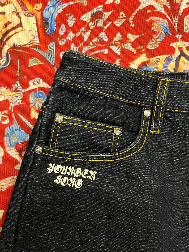 Double cross logo rigid buggy denim – YZ