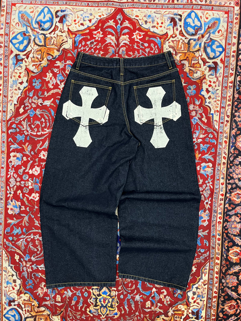 Double cross logo rigid buggy denim – YZ
