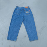 King Logo Wide Tuck Denim Pants