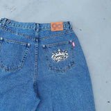 King Logo Wide Tuck Denim Pants