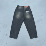 King Logo Wide Tuck Denim Pants