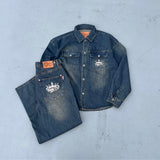 King Logo Wide Tuck Denim Pants