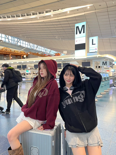 yung logo studs waffle zip hoodie