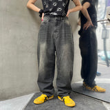 King Logo Wide Tuck Denim Pants