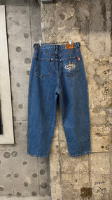 King Logo Wide Tuck Denim Pants