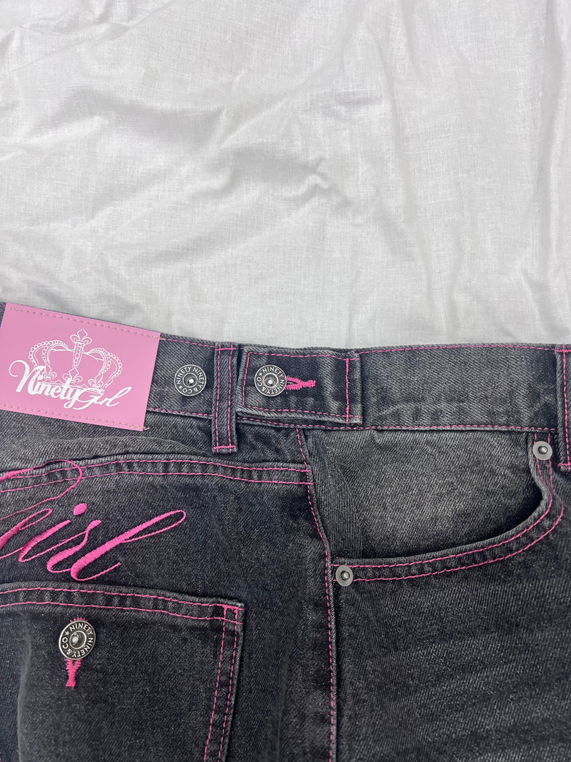 Ninety Girl Logo Buggy Denim Pants – YZ Ninety Girl Logo Buggy Denim Pants – YZ