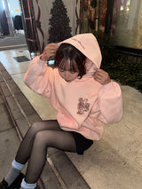 라인 스톤 아플리케 후드티 