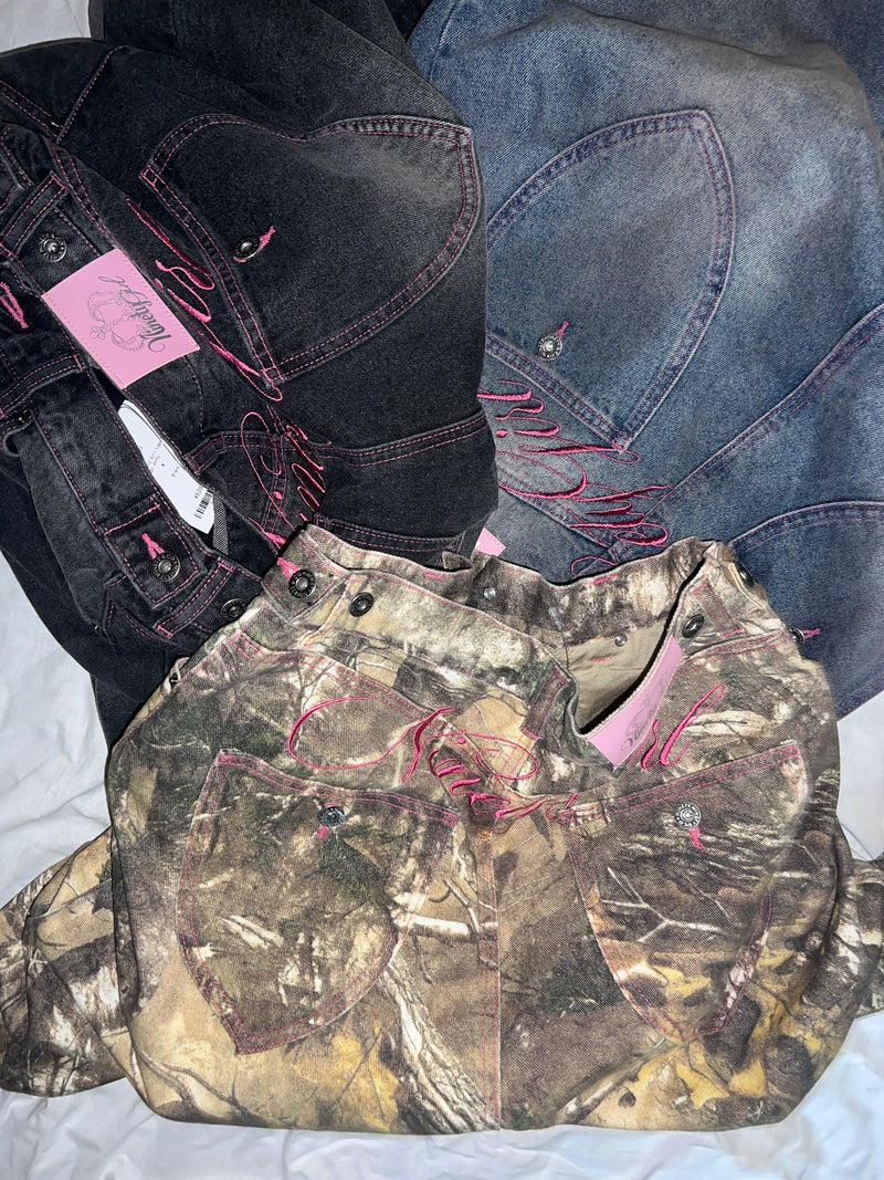 Ninety Girl Logo Buggy Denim Pants – YZ Ninety Girl Logo Buggy Denim Pants – YZ