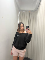 針織一字肩上衣 