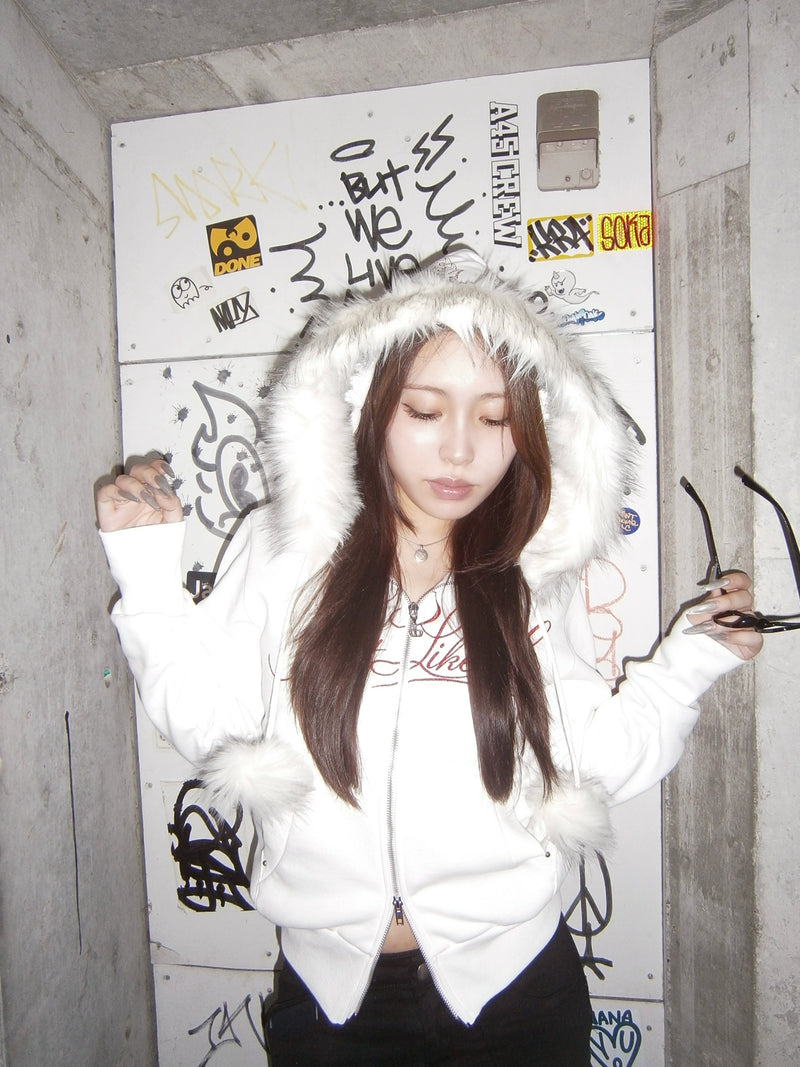 Y2k 毛绒拉链连帽衫 