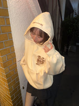 라인 스톤 아플리케 후드티 