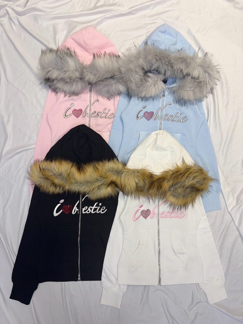 トップス 9090girl I Love Bestie Fur Zip Hoodie L I Love Bestie Fur Zip Hoodie – YZ