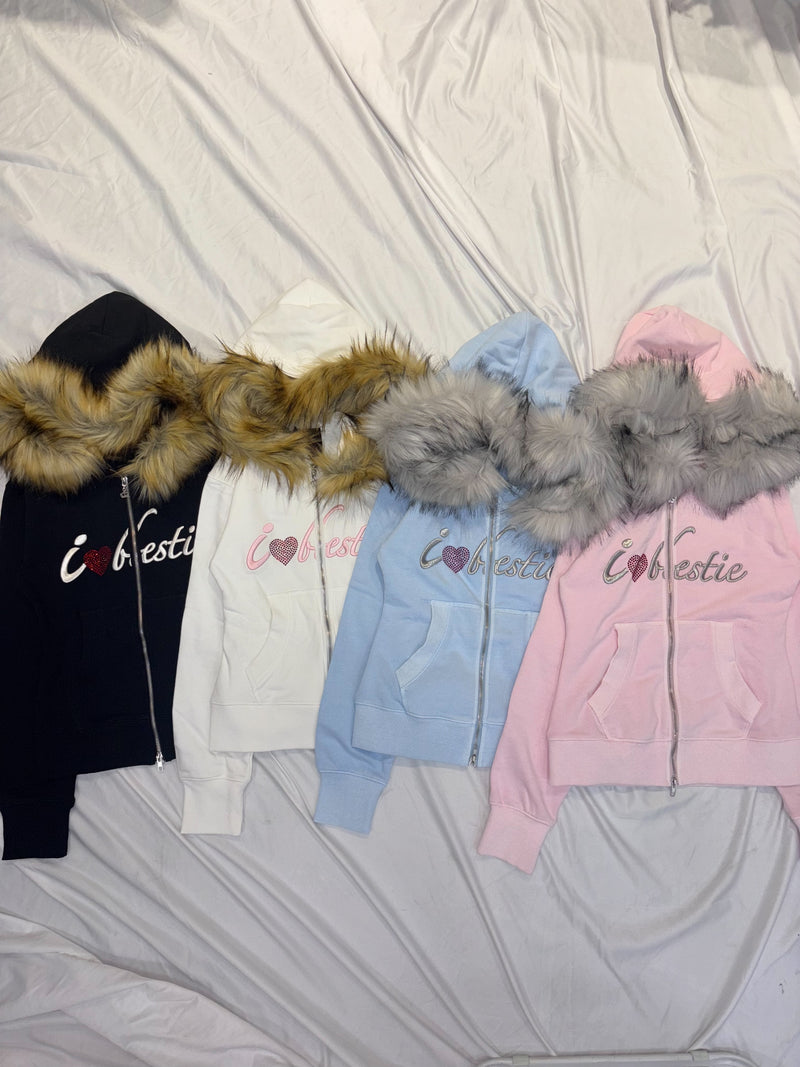 トップス 9090girl I Love Bestie Fur Zip Hoodie L I Love Bestie Fur Zip Hoodie – YZ