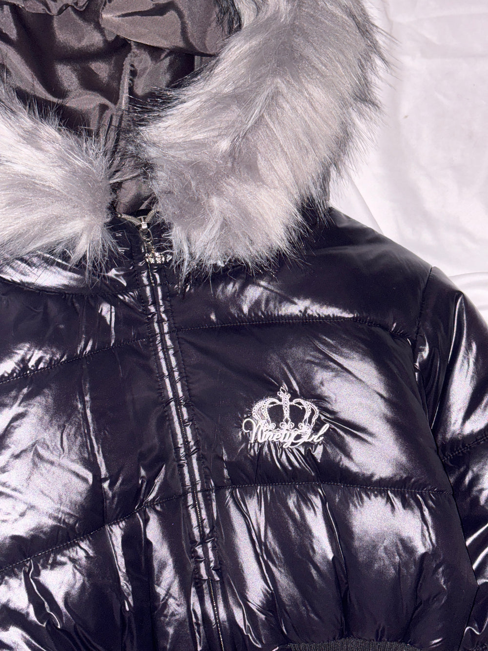 9090 girl Fur Hooded Puffer Jacket Women's Nine West Detachable
