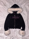 Ninety Girl Rhinestone Fur Zip Hoodie
