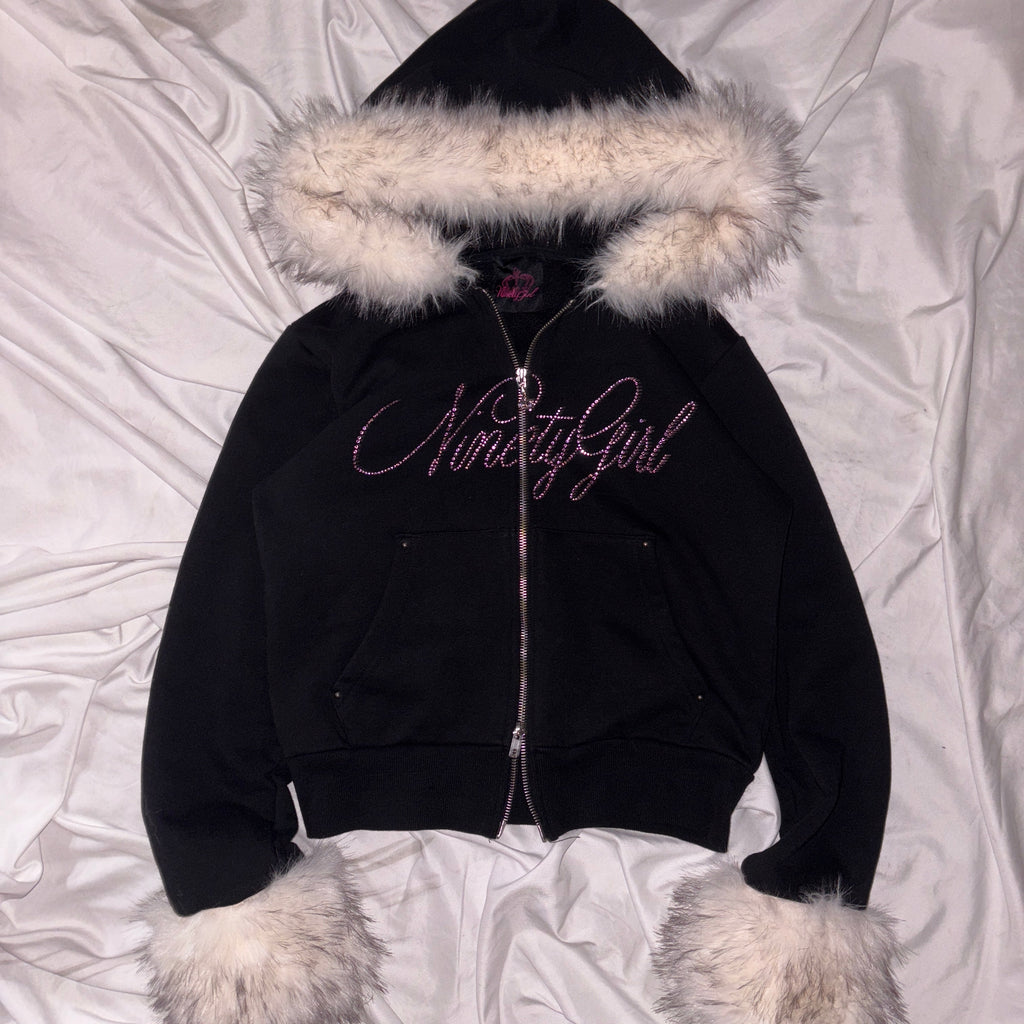 トップス 9090 NinetyGirl Rhinestone Fur ZipHoodie Ninety Girl Rhinestone Fur Zip Hoodie – YZ