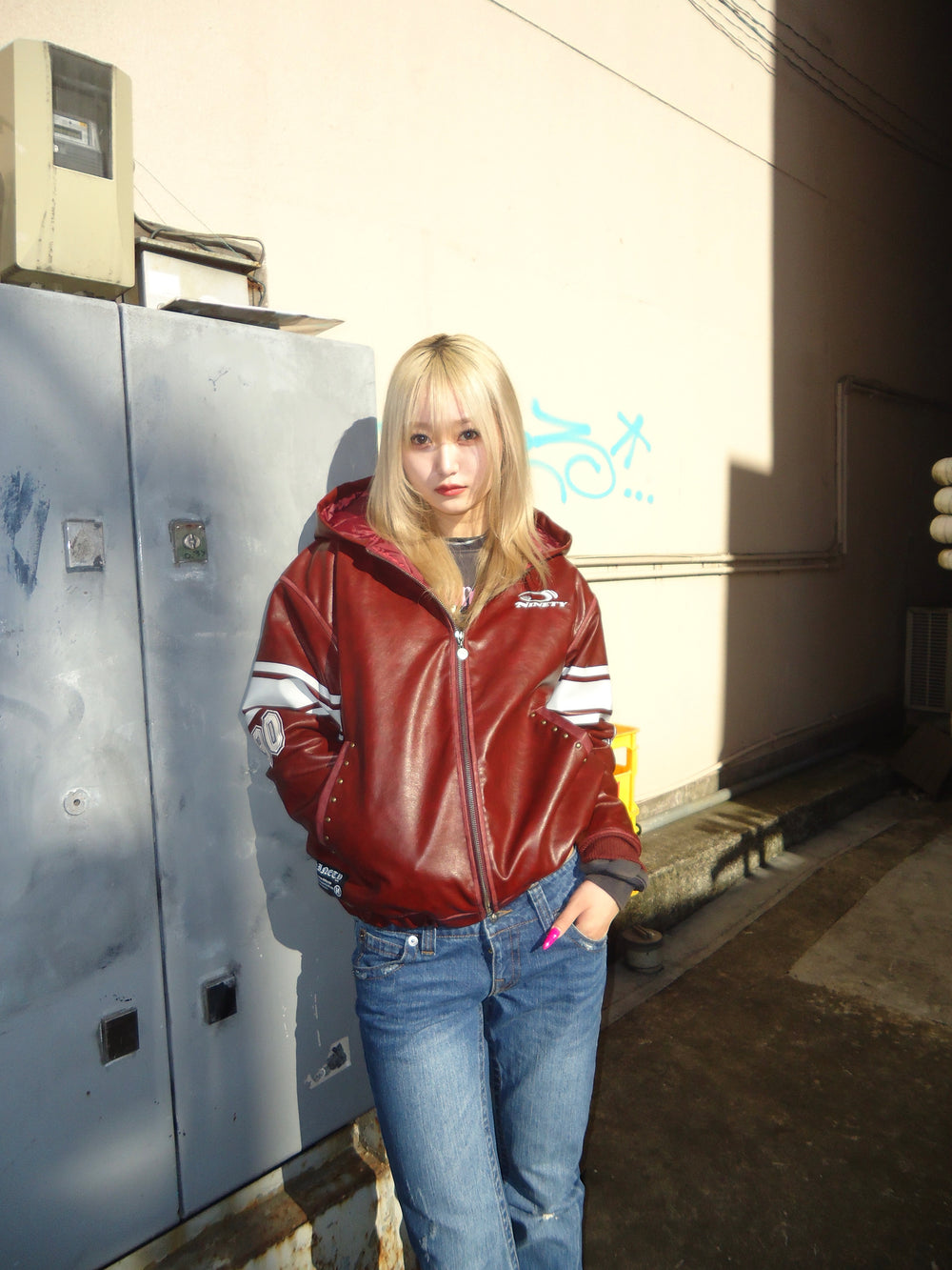 Numbering Synthetic Leather Zip Hoodie – YZ