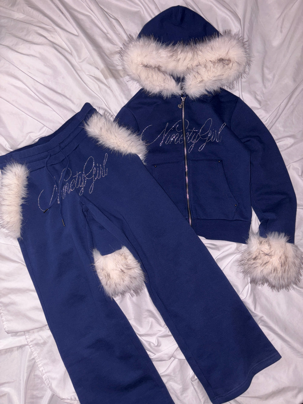 Ninety Girl Rhinestone Fur Zip Hoodie – YZ
