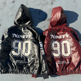 Numbering Synthetic Leather Zip Hoodie