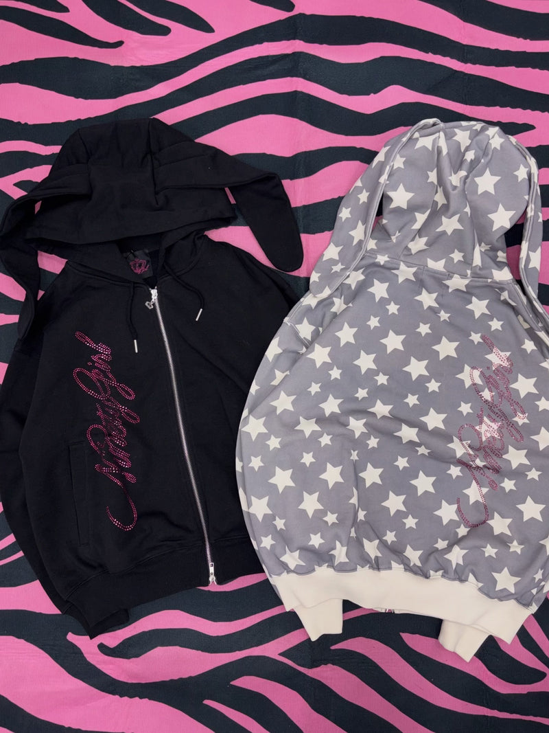 ハート苺♡黒うさぎちゃん Rabbit Ear Zip Hoodie – YZ