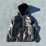 Numbering Synthetic Leather Zip Hoodie